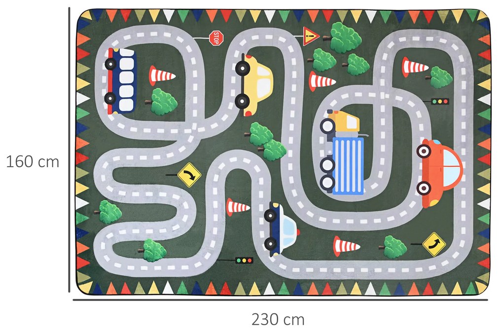 Tapete para Crianças Tapete Infantil com Desenho de Estrada e Antiderrapante 230x160 cm Verde