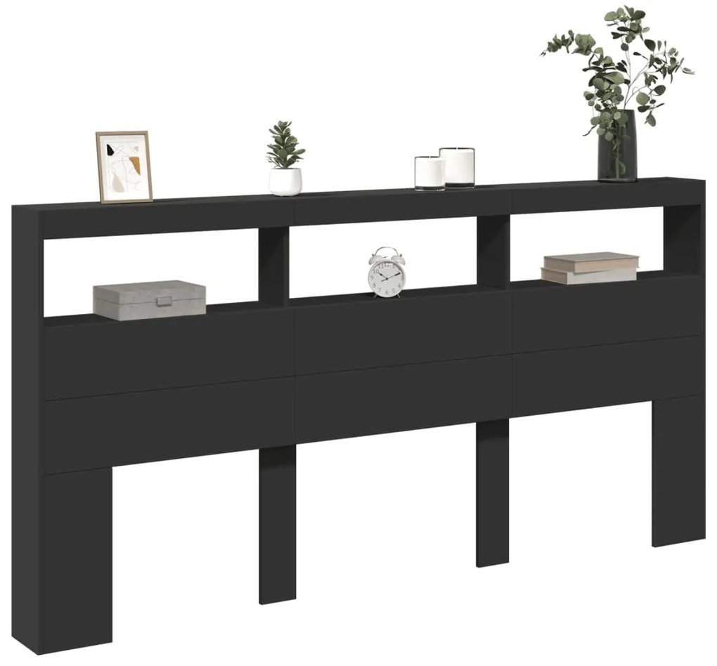 Armário de cabeceira com luzes LED 200x17x102 cm preto