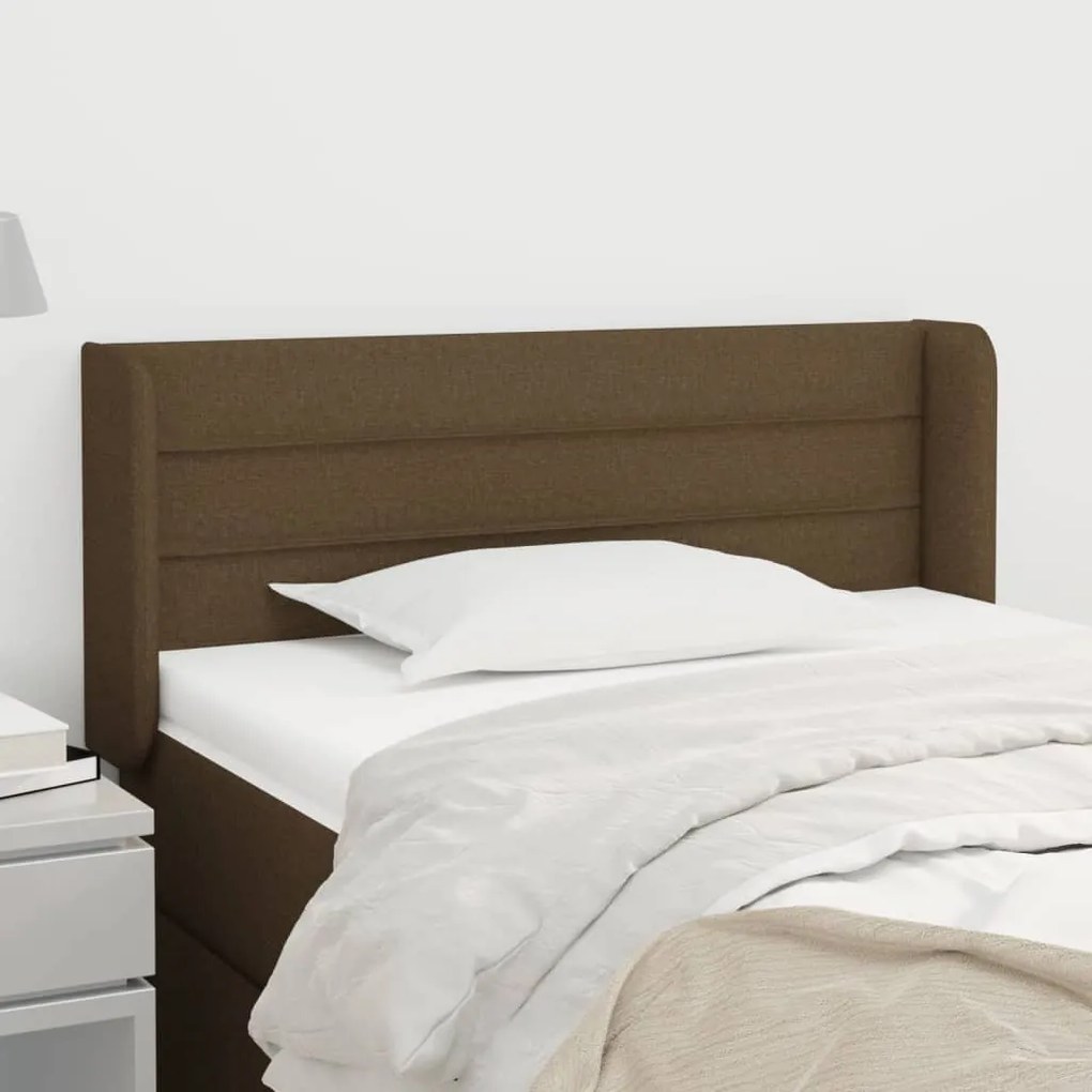 Cabeceira de cama c/ abas tecido 103x16x78/88cm castanho-escuro