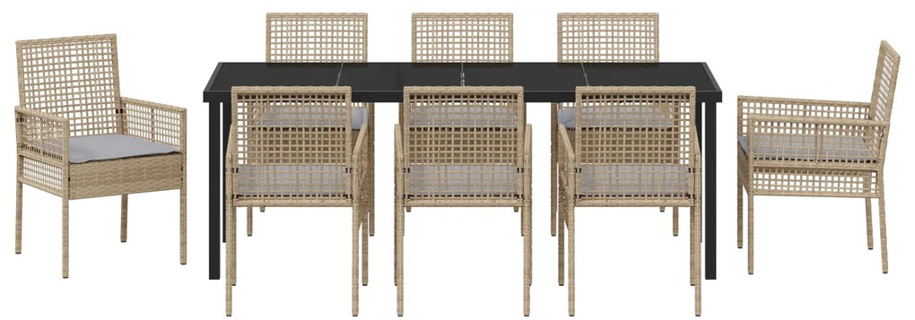 Conjunto de Jantar de Jardim de 9 Peças com Cushions Bege Rattan Poli
