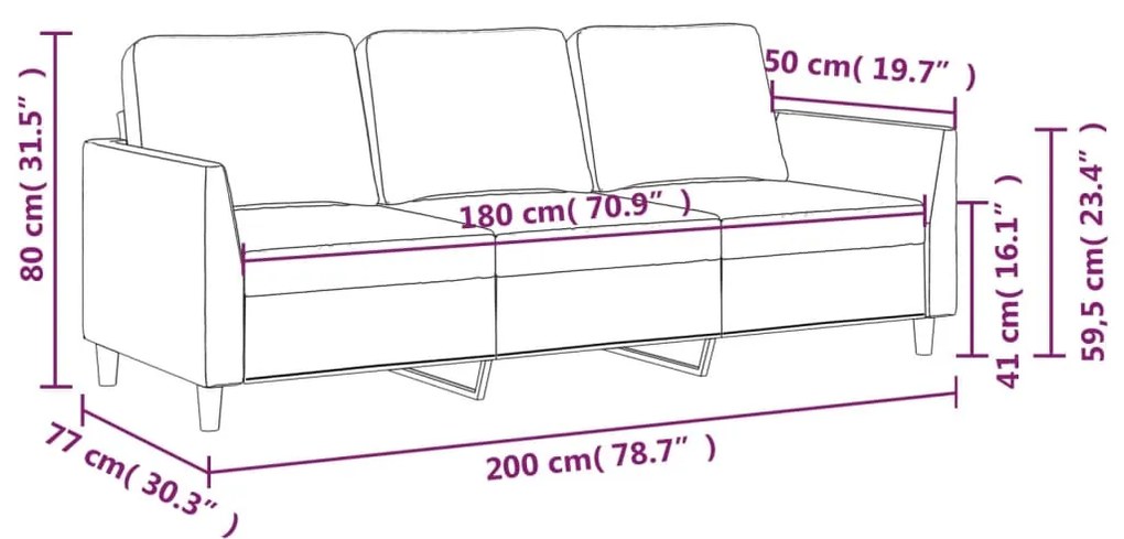 Sofá de 3 lugares 180 cm couro artificial cor cappuccino