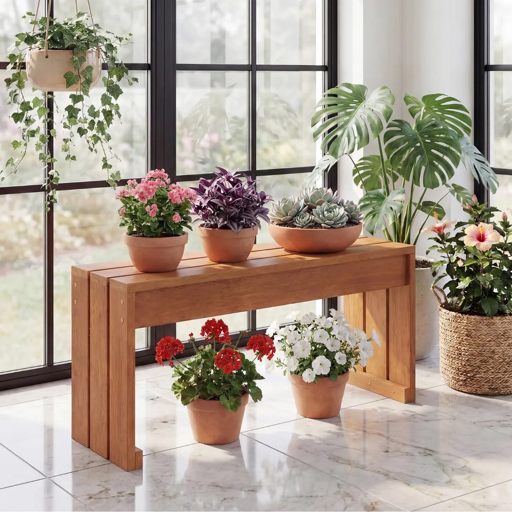 Banco de madeira sem encosto para jardim 90 x 30 x 44 cm, com 2 lugares, capacidade de 200 kg, ideal para pátio, terraço, alpendre ou entrada Natural