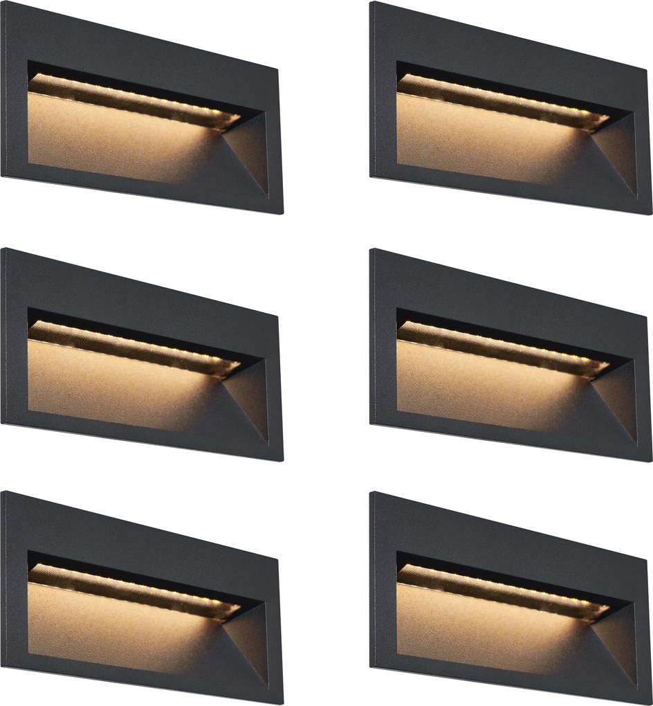 Conjunto de 6 luzes de parede embutidas modernas pretas 16cm Incl. LED IP65 - Mert