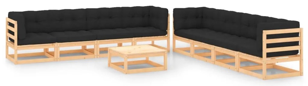 9 pcs conj. lounge jardim c/ almofadões antracite pinho maciço