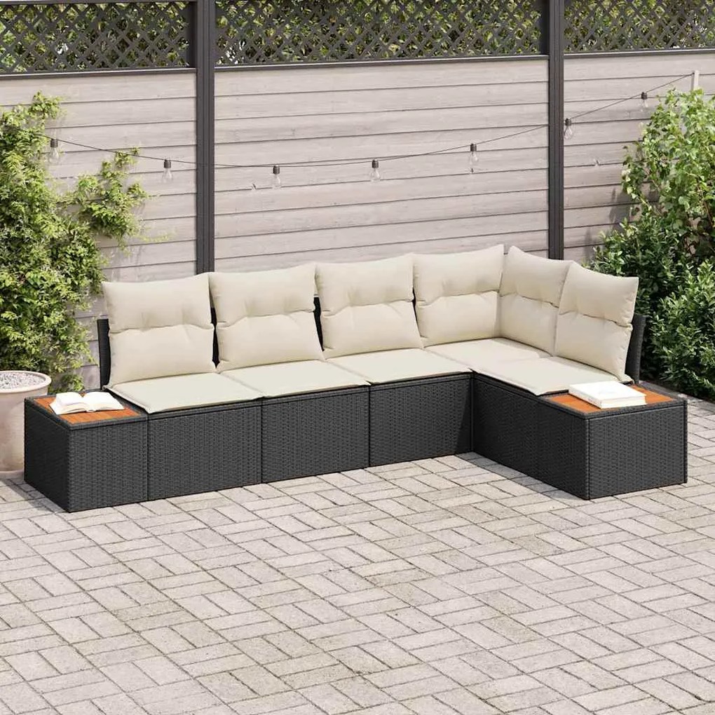 vidaXL Conjunto de Sofá de Jardim 5 pcs Preto e creme Rattan Sintético