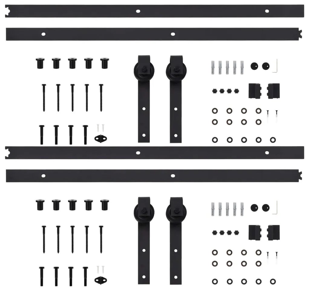 Kits de ferragens para porta deslizante 2 pcs 200 cm aço preto