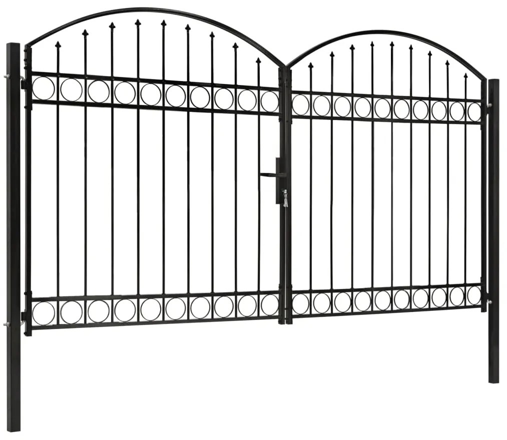 Portão p/ cerca porta dupla e topo arqueado 300x200cm aço preto