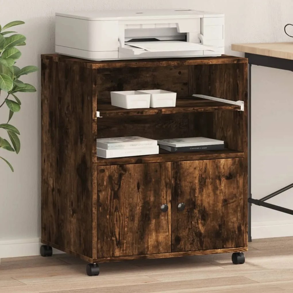 vidaXL Suporte para impressora com rodas 60x48x74 cm carvalho fumado