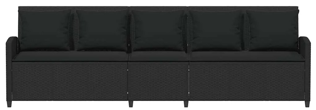 Sofá de jardim 5 lugares com almofadões vime PE preto