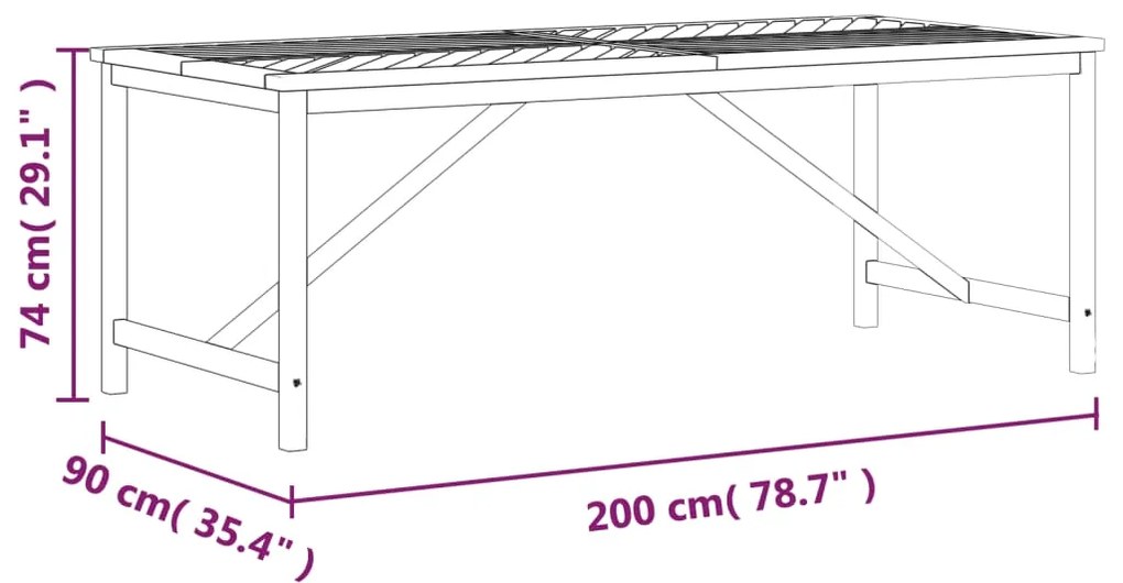 Mesa de jantar para jardim 200x90x74cm madeira de acácia maciça