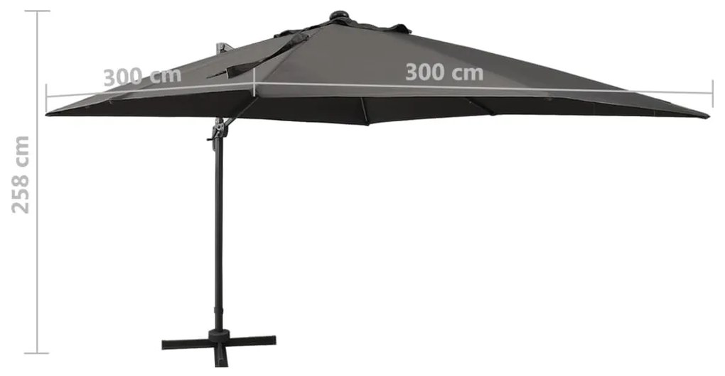 Guarda-sol jardim cantilever c/ poste/luzes LED 300cm antracite