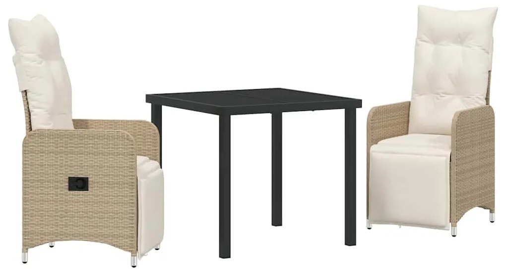 Conjunto de Jantar de Jardim 3 Peças com Almofadas Bege de Rattan Sint