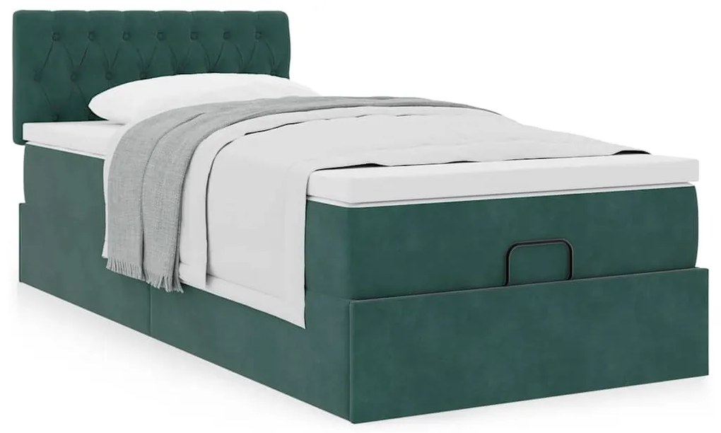 Estrutura de cama otomana colchão 90x200 cm veludo verde escuro