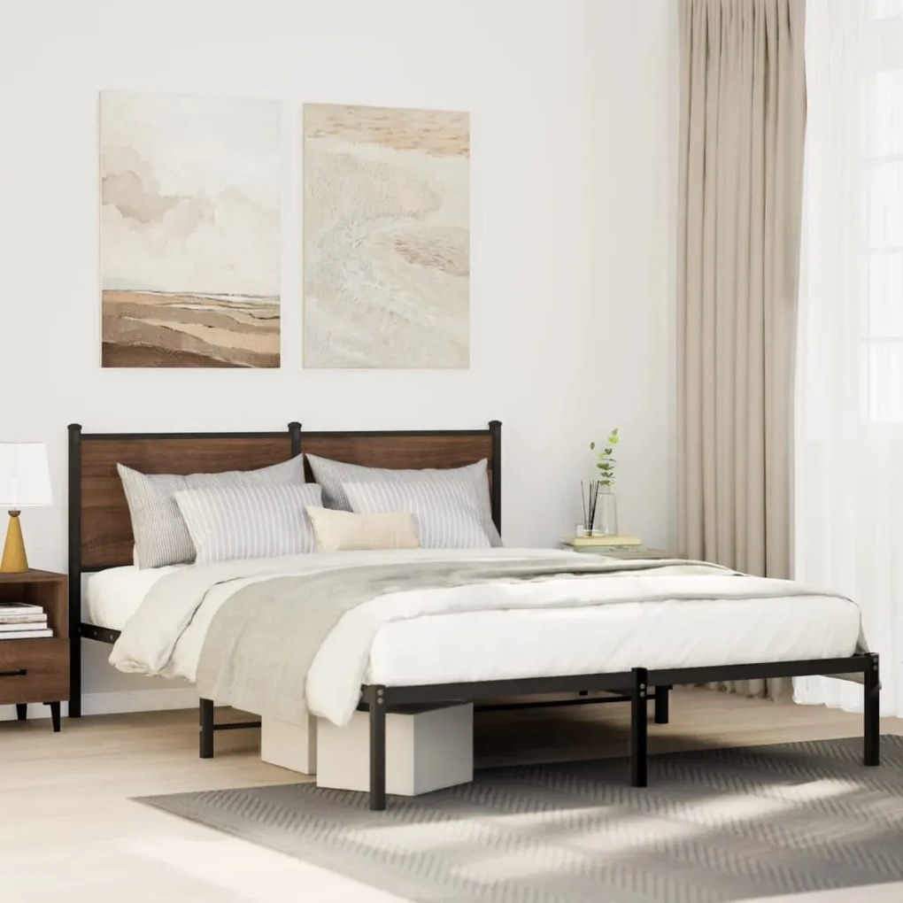 Estrutura de cama sem colchão 140x190 cm metal carvalho fumado