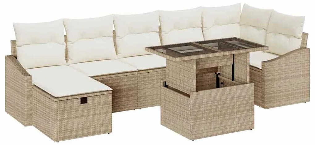 Conjunto de sofá de jardim com 8 peças e almofadas bege em rattan sint