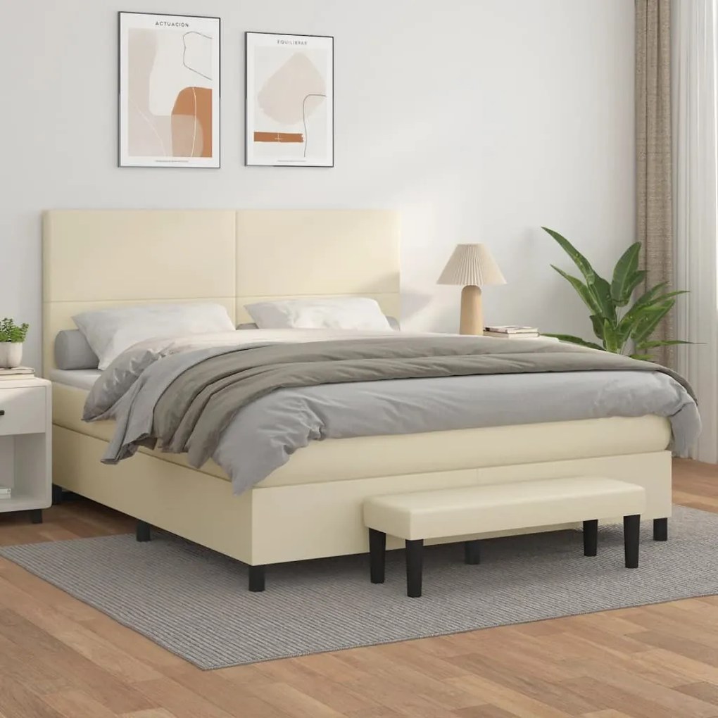 vidaXL Cama com molas/colchão 160x200 cm couro artificial cor creme