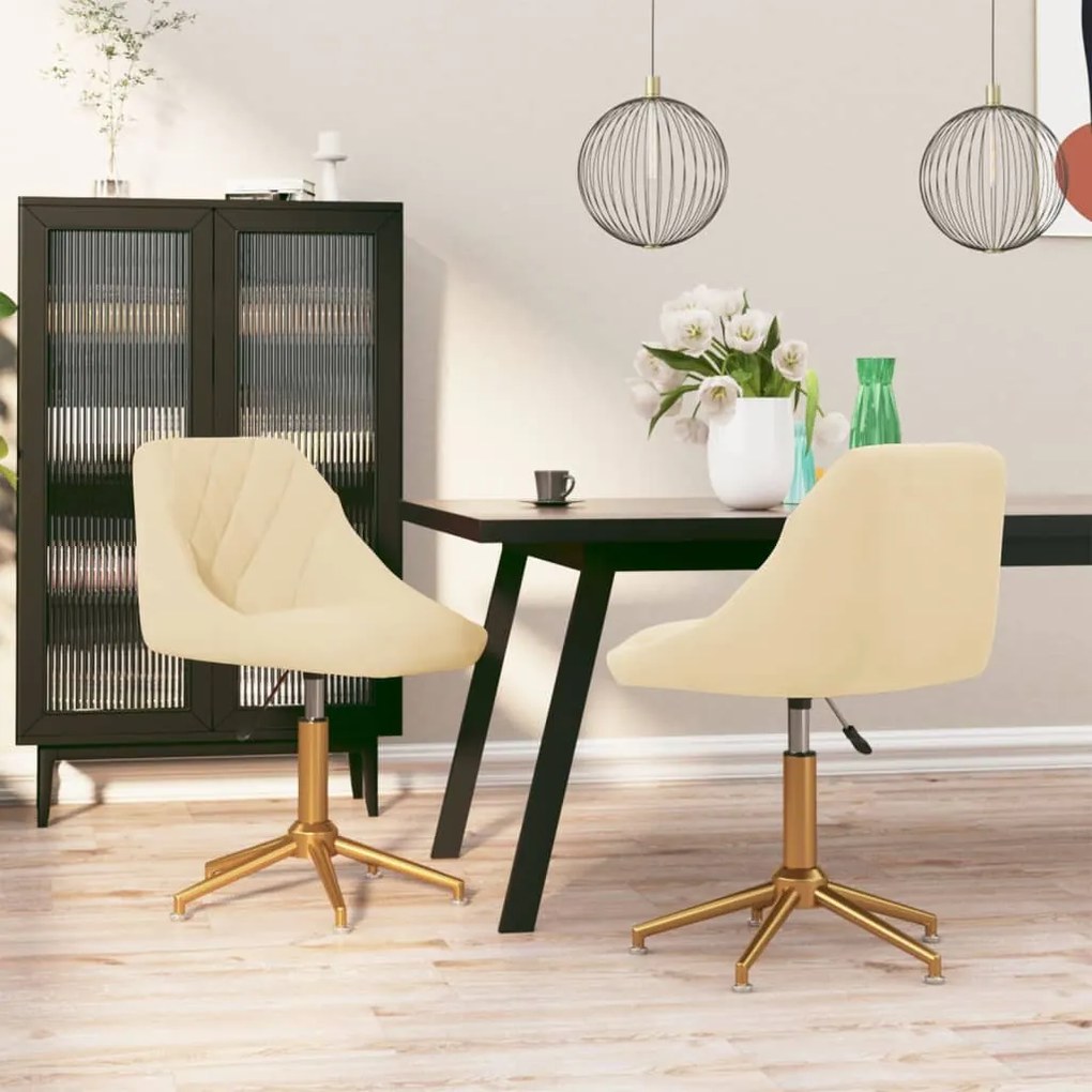 vidaXL Cadeiras de jantar giratórias 2 pcs veludo cor creme