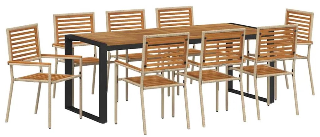 Conjunto de Jantar para Jardim em 9 Peças Bege Polirrattan Acácia