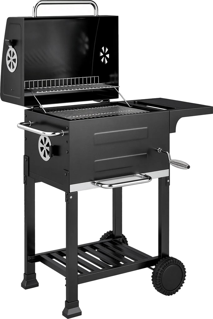 Outsunny Churrasqueira a Carvão Compacta com Tampa Termômetro Grelha Mesa Lateral Dobrável Bandeja de Cinzas Aberturas de Ventilação | Aosom Portugal