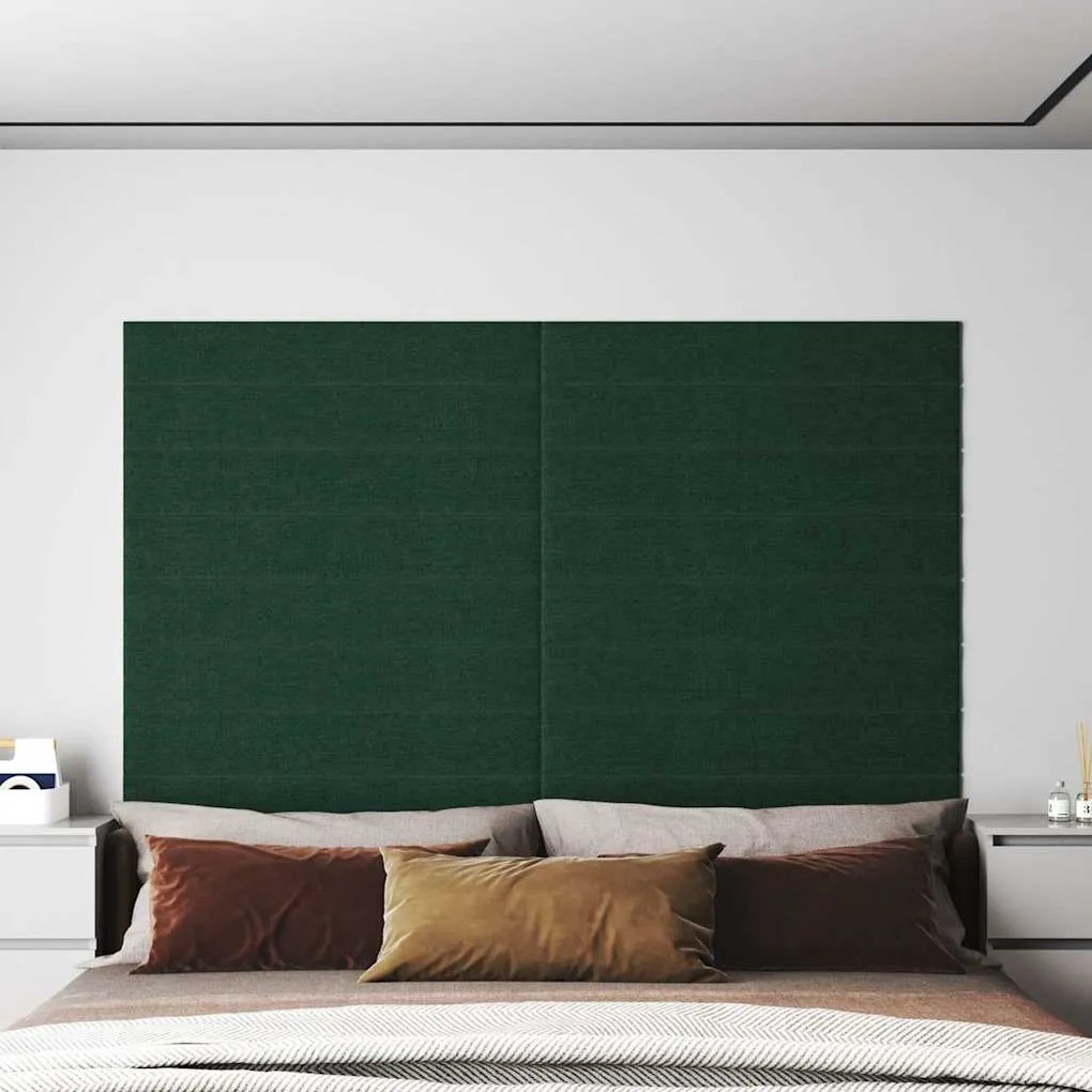 vidaXL Painel de parede 12 pcs 90x15cm tecido 1,62 m² cor verde-escuro