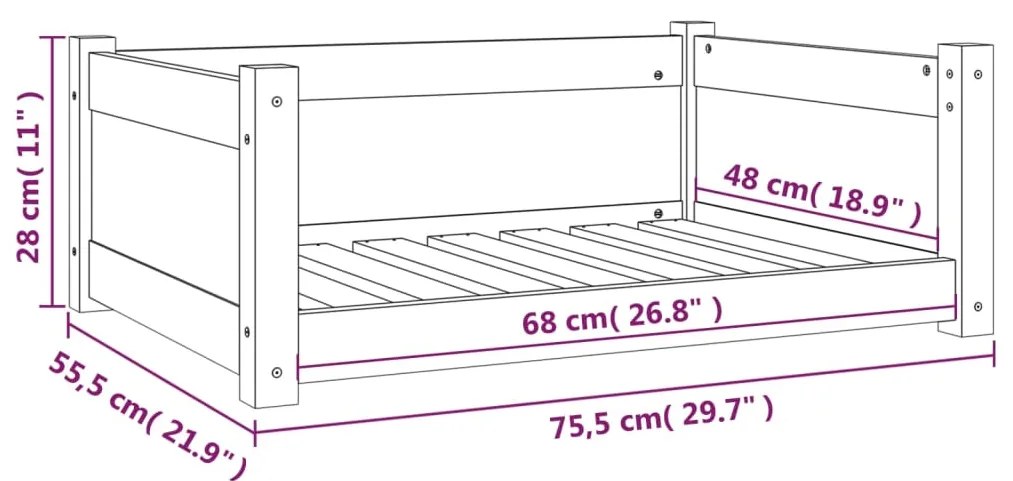 Cama para cães 75,5x55,5x28 cm madeira de pinho maciça