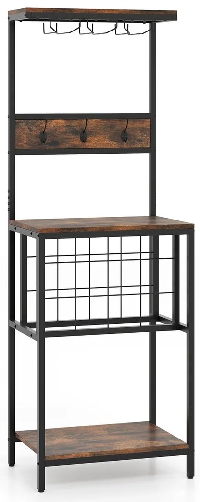 Garrafeira com suporte para copos de vinho, suporte para garrafas e ganchos 54 x 37 x 156 cm Castanho rústico