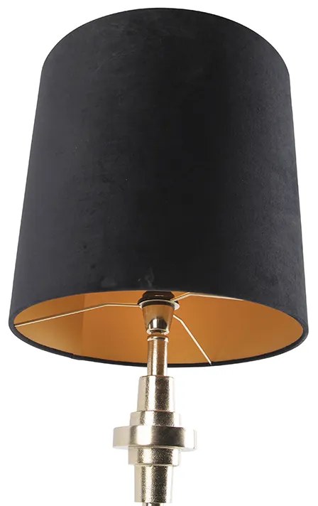 Candeeiro de mesa Art Deco dourado com cúpula de veludo preto 40 cm - Diverso
