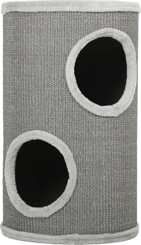 PawHut Torre de Arranhar 60 cm de Altura Ø35 cm Torre de 2 Andares com 2 Tocas Borda de Pelúcia para 1-2 Gatos até 5 kg Cinza Claro | Aosom Portugal