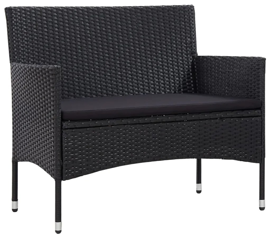 4 pcs conjunto lounge de jardim c/ almofadões vime PE preto