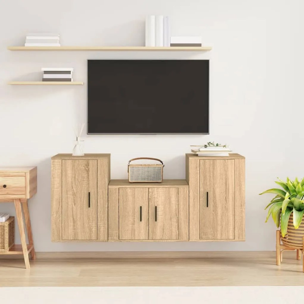 vidaXL Conjunto móveis de TV 3 pcs madeira processada carvalho sonoma