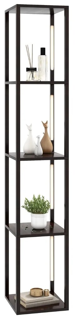 Candeeiro de pé moderno com prateleiras, lâmpadas LED reguláveis em 3 níveis e postes LED giratórios para quarto 29 x 29 x 163 cm cor nogueira
