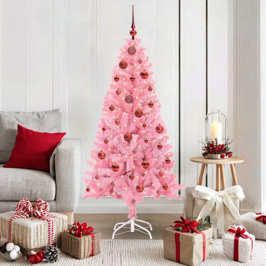 vidaXL Árvore de Natal com 150 LEDs com suporte Rosa 150 cm PVC