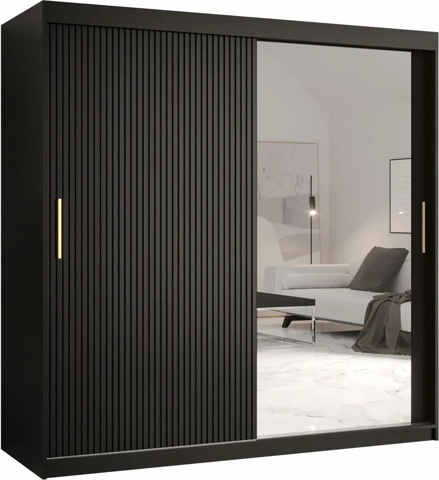 Roupeiro Anulio V, Preto, 200x180x62cm, 149 kg, Portas para roupeiro: Deslizante, Número de prateleiras: 9, Número de prateleiras: 9