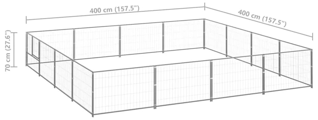 Canil para cães 16 m² aço prateado