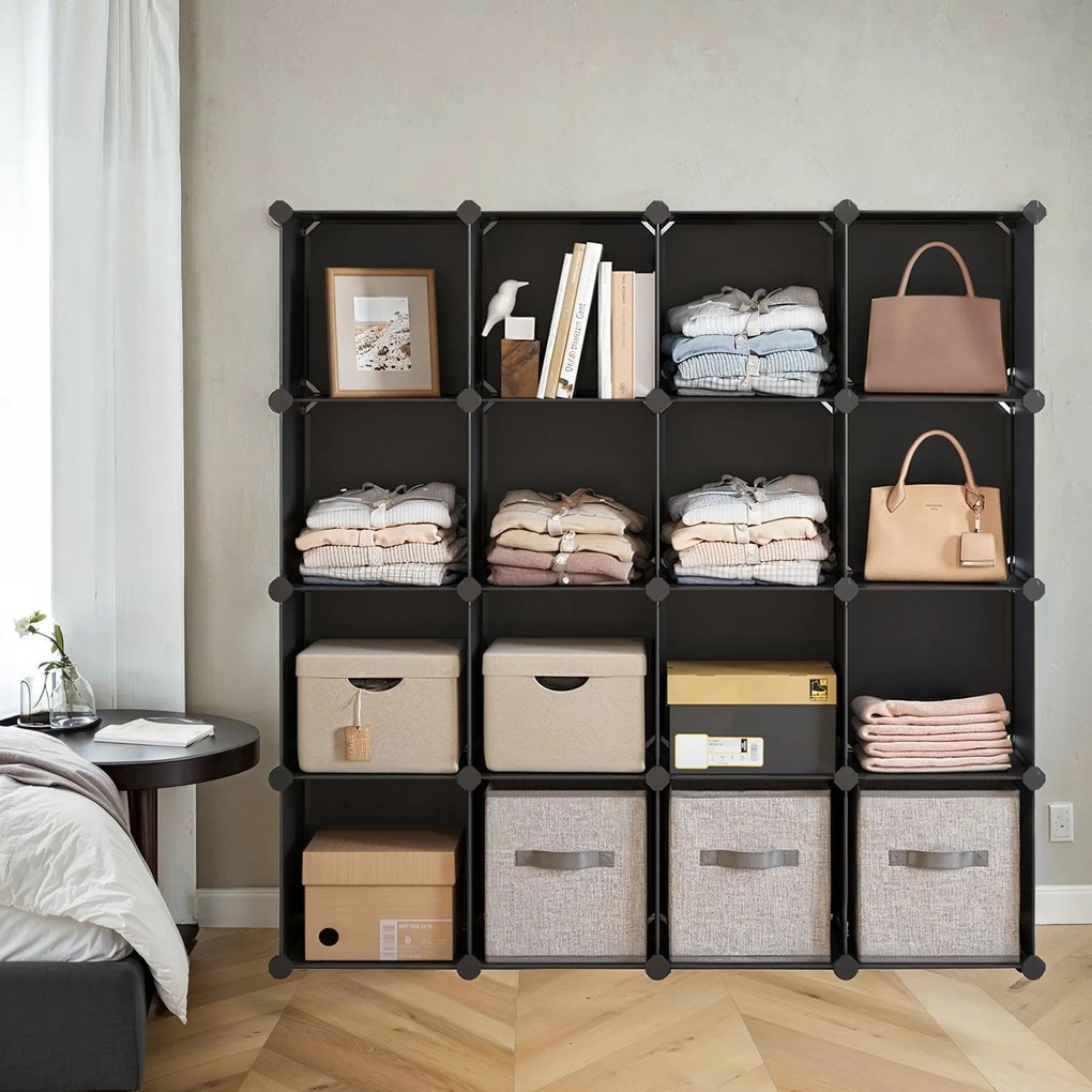 Armario de arrumação 123 x 31 x 123 cm com sistema de prateleiras encaixável preto