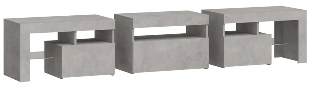 Móvel de TV com luzes LED 200x36,5x40 cm cinzento cimento