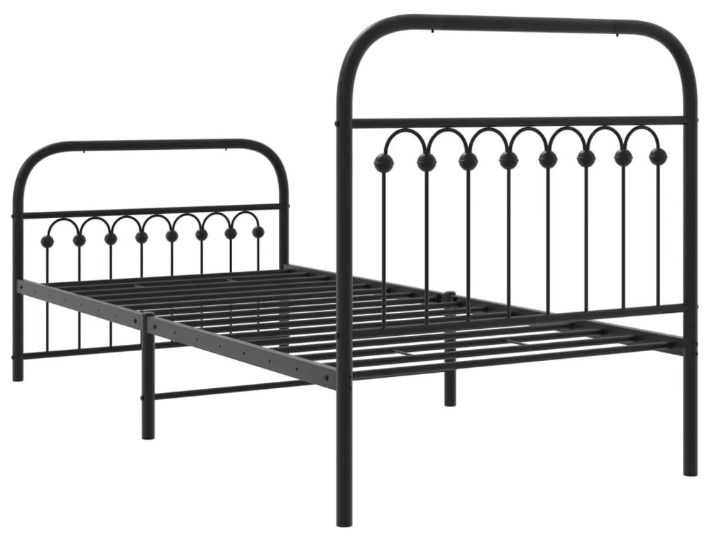 Estrutura de cama com cabeceira e pés 90x190 cm metal preto