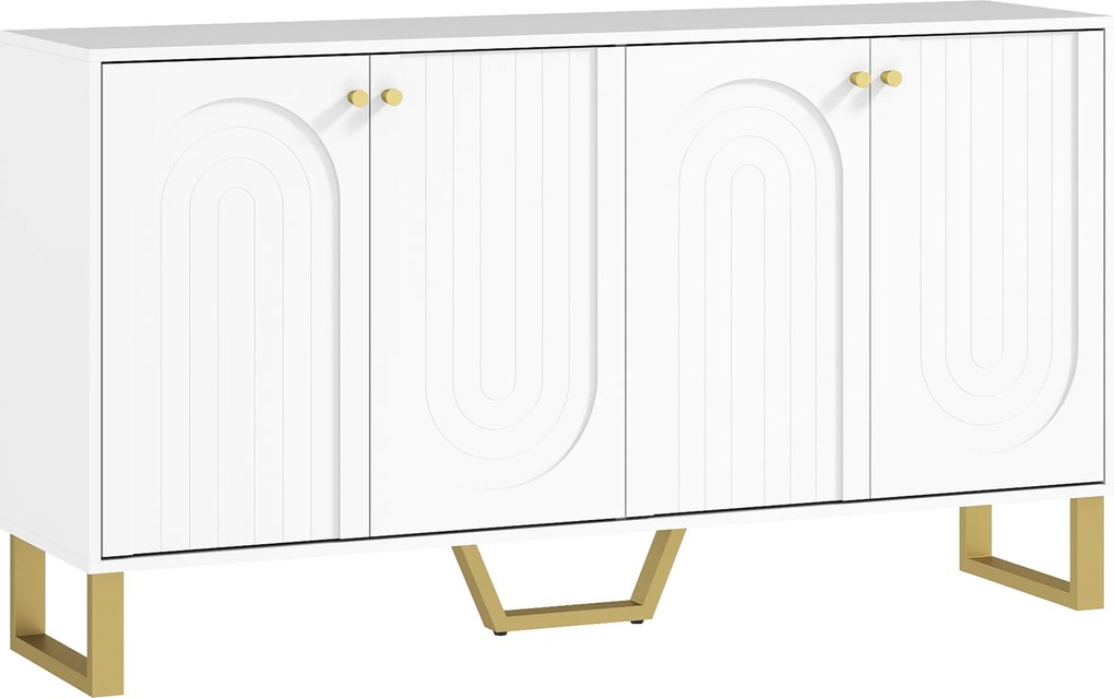 Aparador Moderno para Sala de Estar com Prateleiras Ajustáveis e Pés Dourados Móvel para TV até 65 Polegadas 140,8x35x77,5 cm Branco