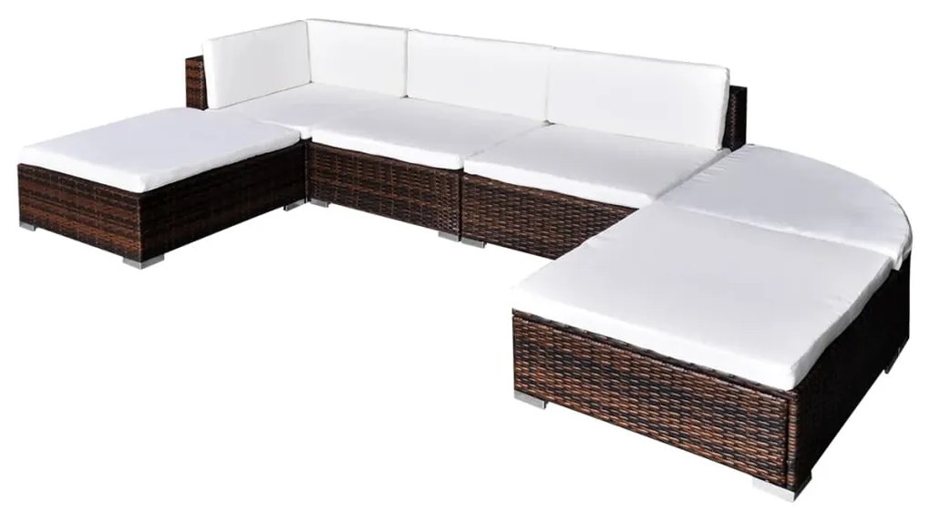 6 pcs conjunto lounge jardim c/ almofadões vime PE castanho