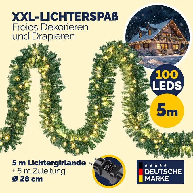 Guirlanda de Natal 5 m para interior e exterior Verde