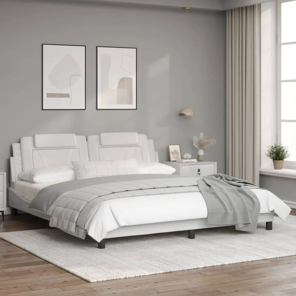 Estrutura cama c/ cabeceira 180x200 cm couro artificial branco