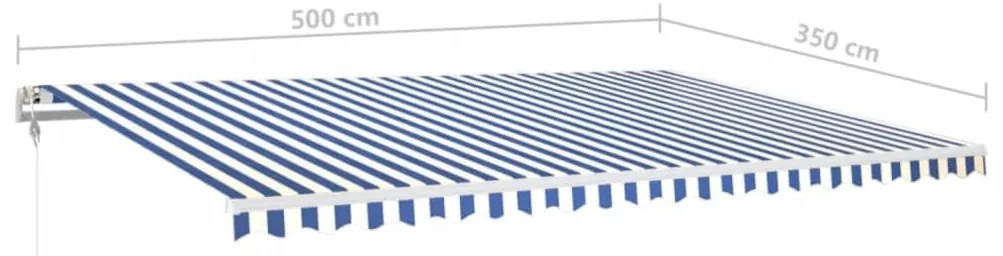 Toldo autom. com LED e sensor de vento 500x350 cm azul/branco
