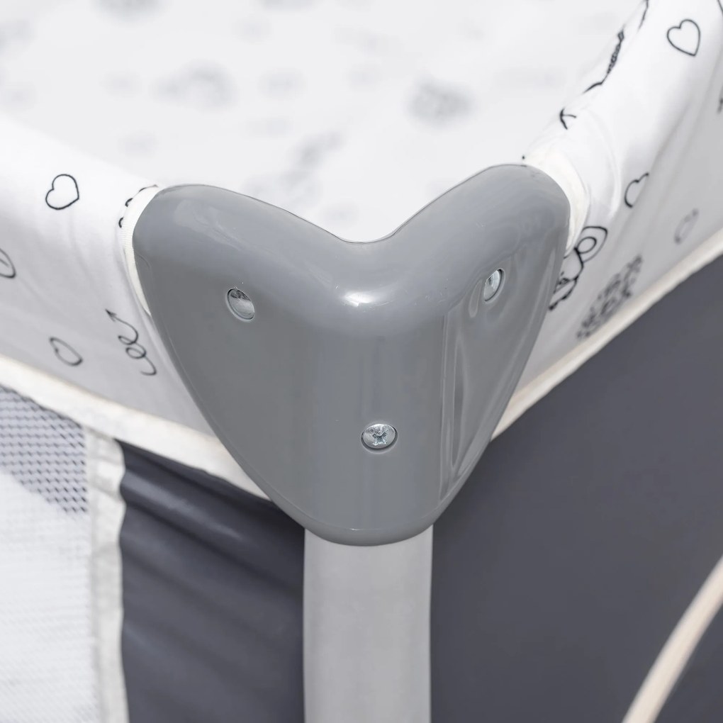 Berço de Viagem Dobrável para Bebés e Crianças até 15kg com 2 Rodas e Bolso Lateral Berço Portátil com Bolsa de Transporte 124x66x77,5cm Cinza