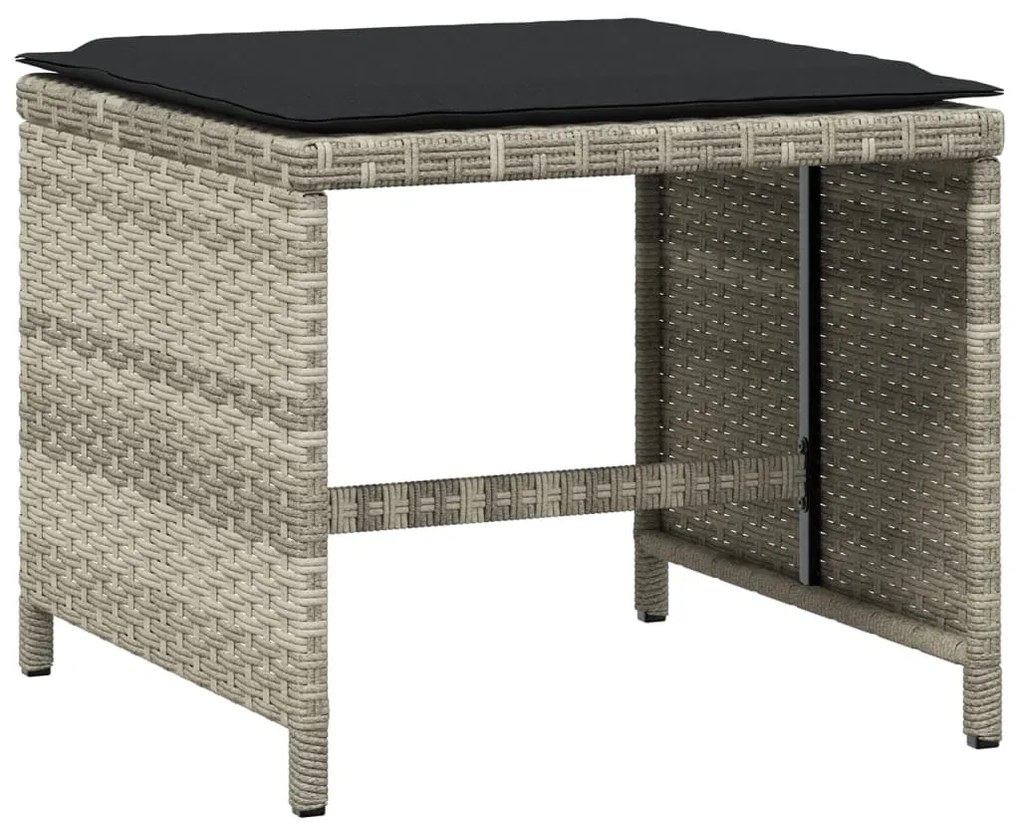 11 pcs conjunto jantar p/ jardim c/ almofadões vime PE cinzento