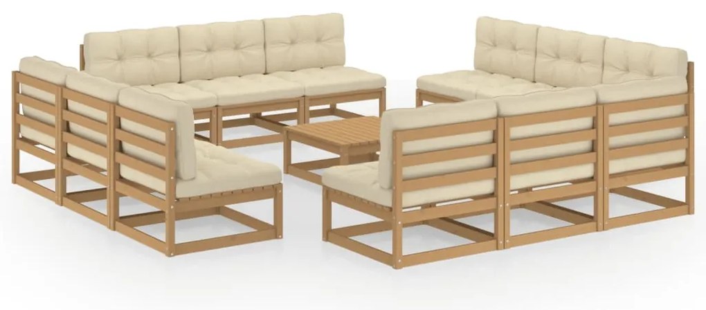 13 pcs conjunto lounge de jardim c/ almofadões pinho maciço