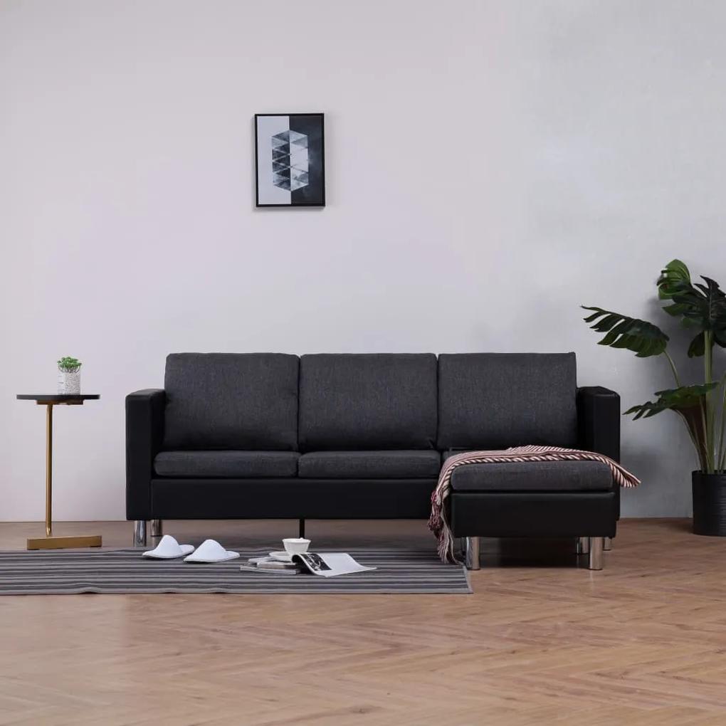 Sofá de 3 lugares com almofadões couro artificial preto