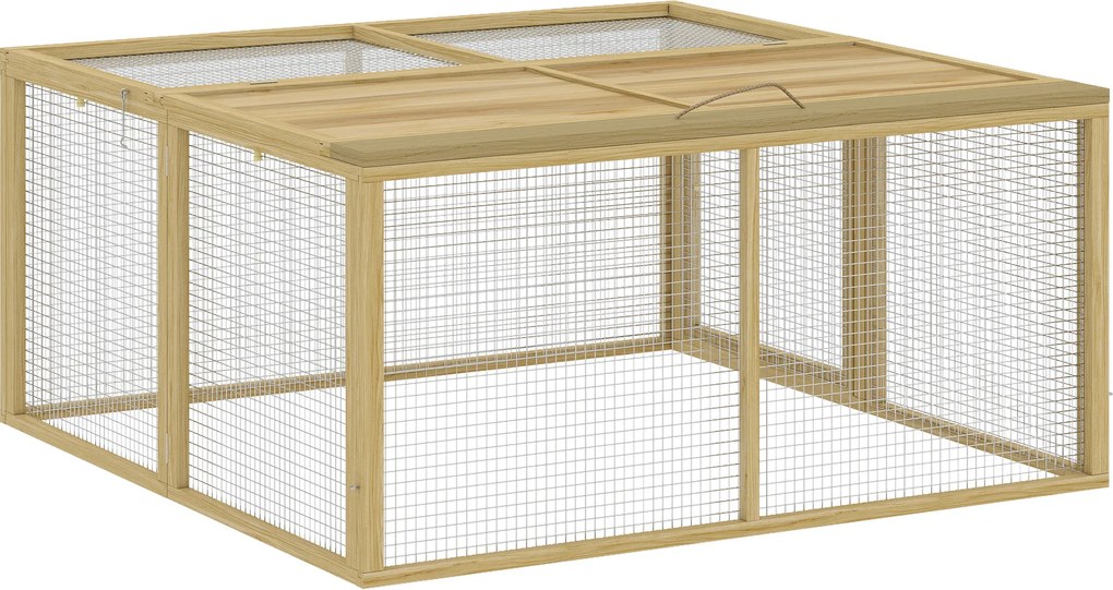 PawHut Cercado para Coelho Exterior Gaiola Interna Dobrável Teto Abrível Total Alça 1,44 m² 120x120x57cm Natural | Aosom Portugal