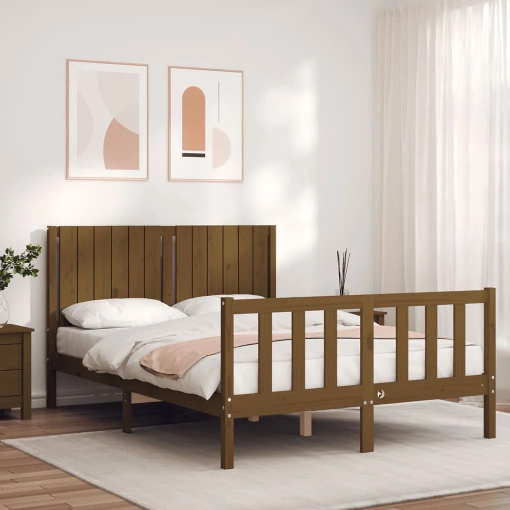 vidaXL Estrutura cama cabeceira 140x200 cm madeira maciça castanho-mel