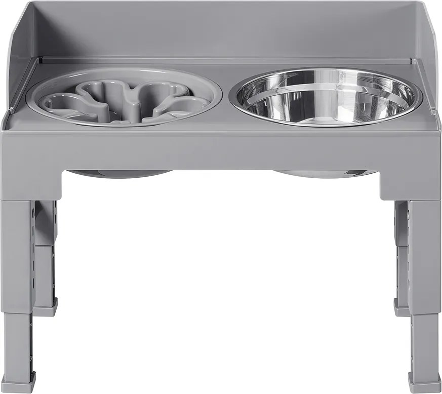 Comedouro elevado para cães, ajustável em altura e inclinável 42,5 x 24 x (28,5-36,5) cm Cinza
