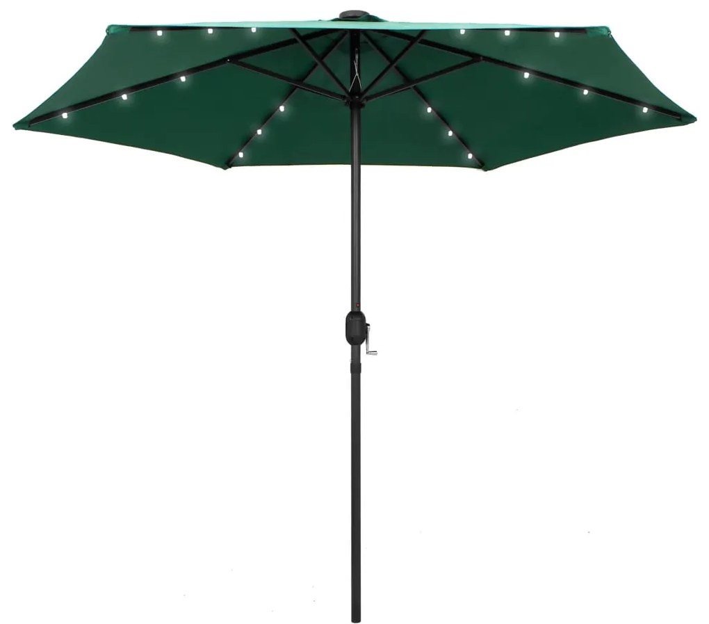 vidaXL Guarda-sol de jardim c/ luzes LED e poste alumínio 270 cm verde